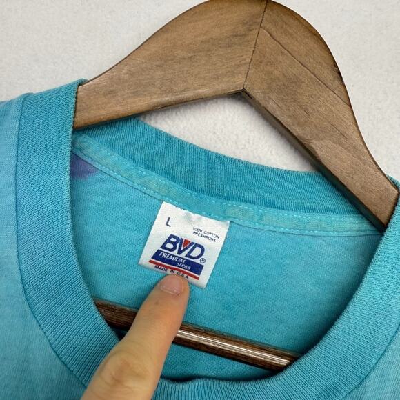 Vintage BVD Blank Shirt men's Large Blue Purple Tie Dye Single Stitch Pocket 90s - Picture 6 of 8